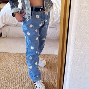 Vintage Baggy jeans with sunflowers & Garfield embroidered design